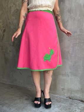Vintage Handmade Pink and Green Turtle Wrap Skirt